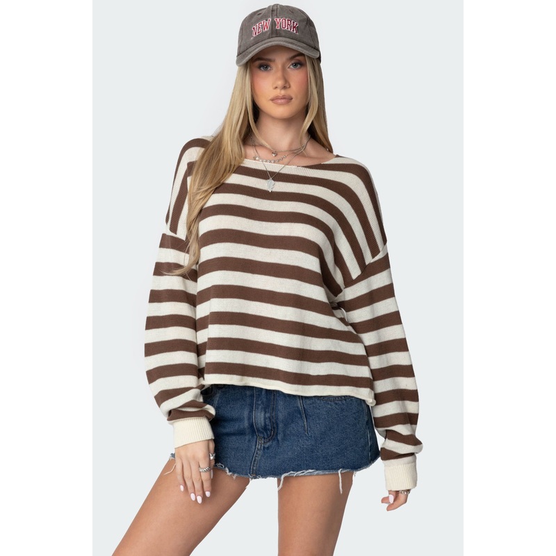 Anney Oversized Striped Sweater BROWN AND CREAM XS
