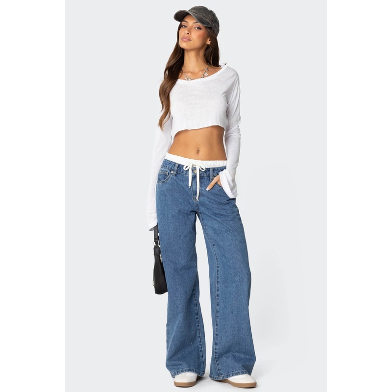 Drawstring Boxer Detail Jeans BLUE XS