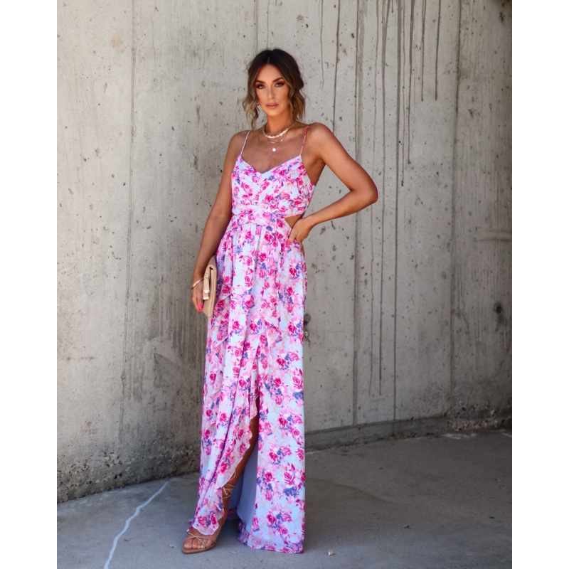 Ever So Sweet Floral Side Cutout Maxi Dress Floral XS