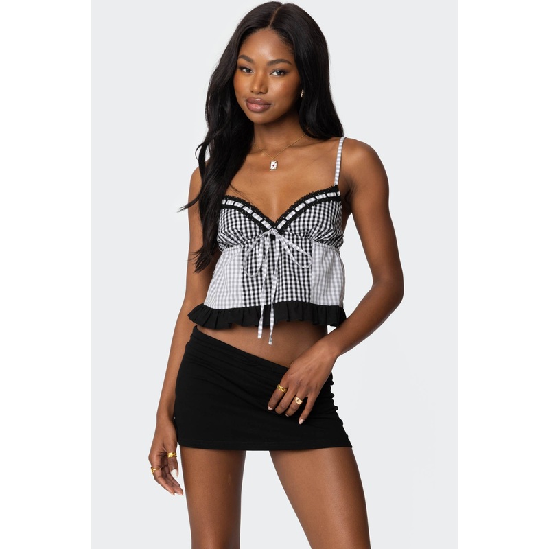 Joanne Mixed Gingham Tank Top BLACK AND WHITE XS