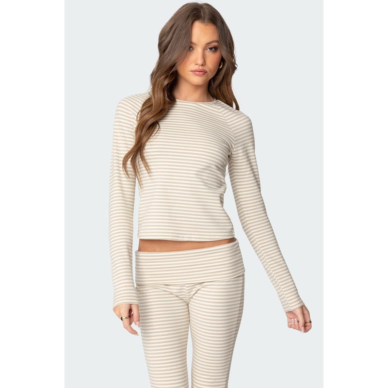 Kaeli Stripey Long Sleeve T Shirt BEIGE XS