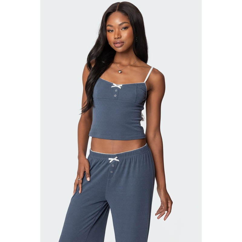 Kleo Pointelle Henley Tank Top NAVY XS