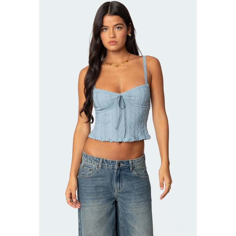 Lacey Knit Tank Top LIGHT BLUE XS