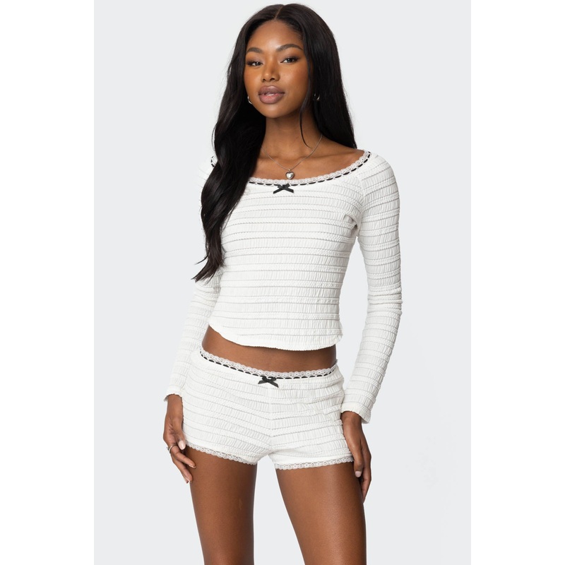 Lenny Lacey Textured Top WHITE XS