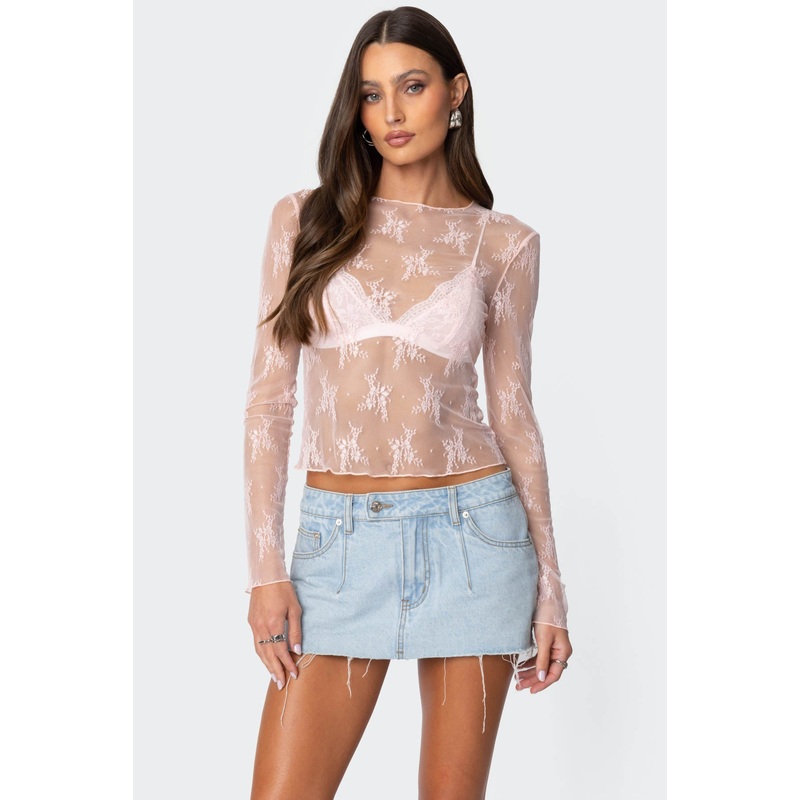 Lise Sheer Lace Top LIGHT PINK XS