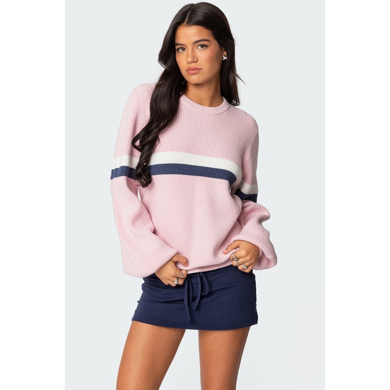 Nautical Striped Oversized Sweater PINK XS/S