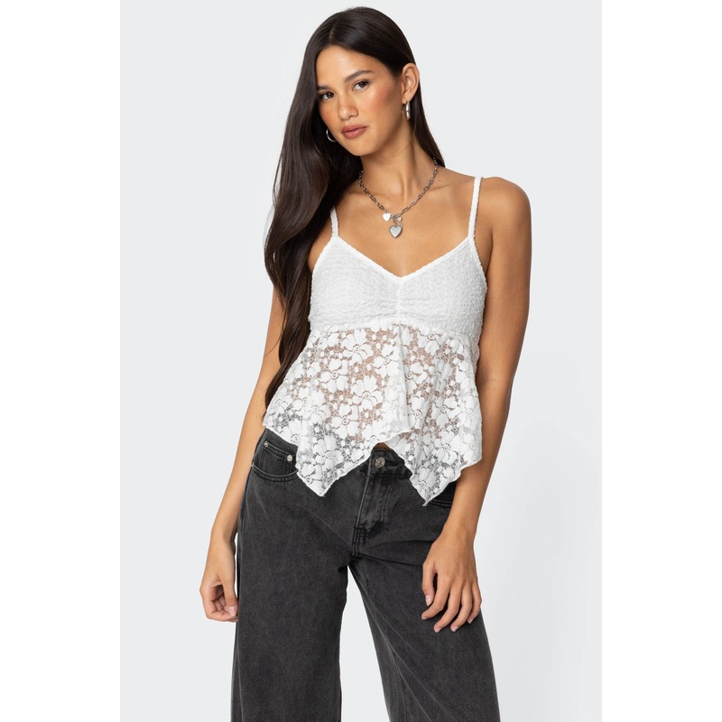 Orchid Sheer Lace Top WHITE XS