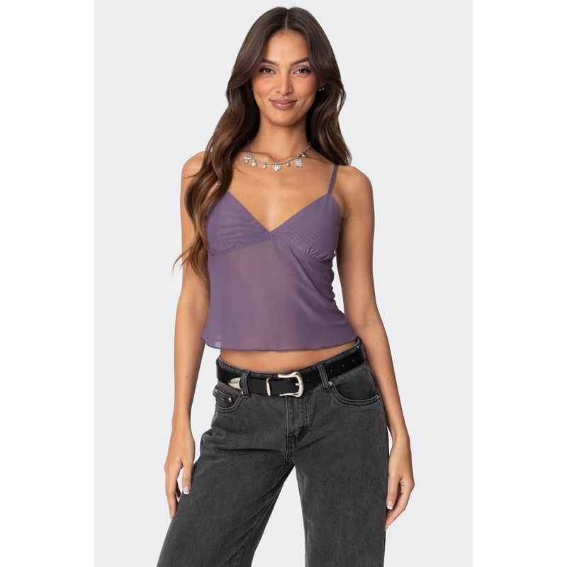 Serafina Sheer Mesh Tank Top PURPLE XS