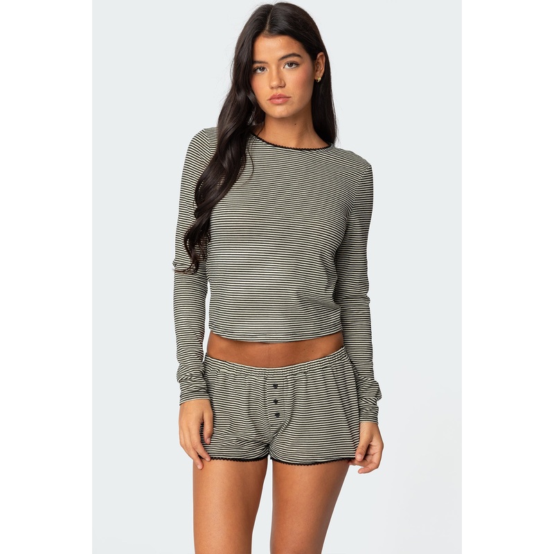 Suzy Striped Long Sleeve T Shirt BLACK AND WHITE XS