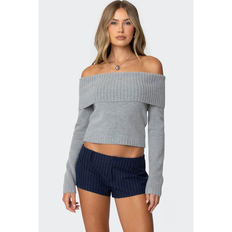 Tamara Fold Over Knit Top GRAY MELANGE XS