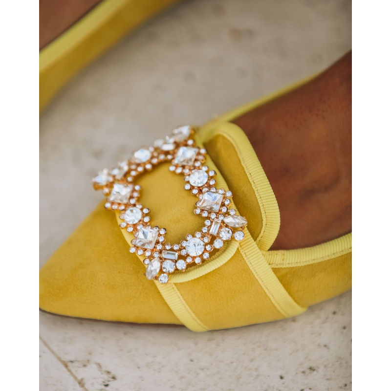 Vanderpump Embellished Faux Suede Flats Yellow 5.5