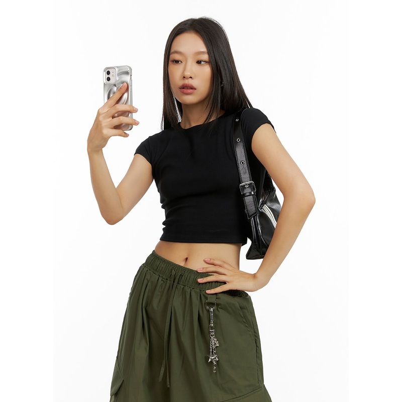 Basic Cotton Spice Crop Top IL409 Black S/M