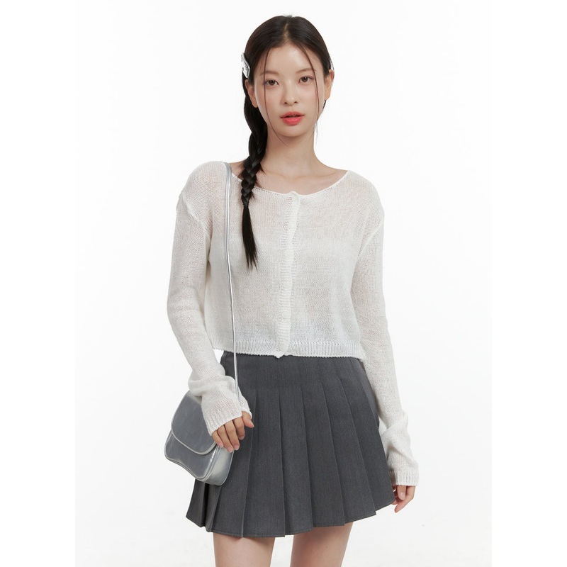 Basic Summer Buttoned Mesh Cardigan OL411 White S/M