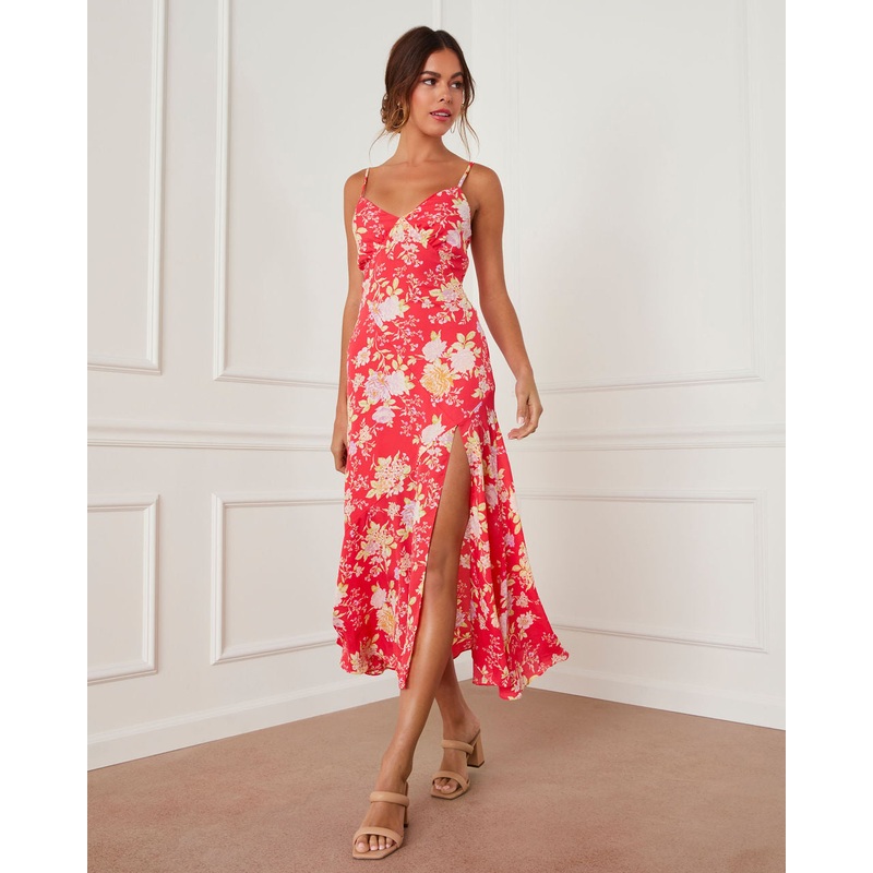 Blossoming Wildflower Midi Dress Red XS