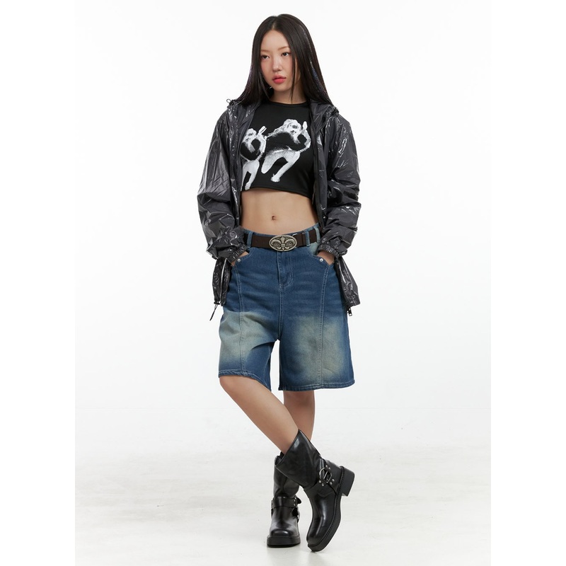 Blue Washed Baggy Jorts OL408 Dark blue S