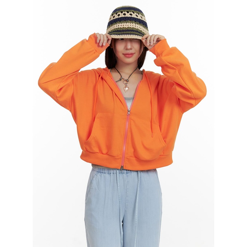Crop Zip-Up Hoodie OL408 Orange S/M