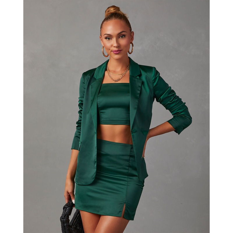 Kaito Satin Crop Tank Dark Green XS