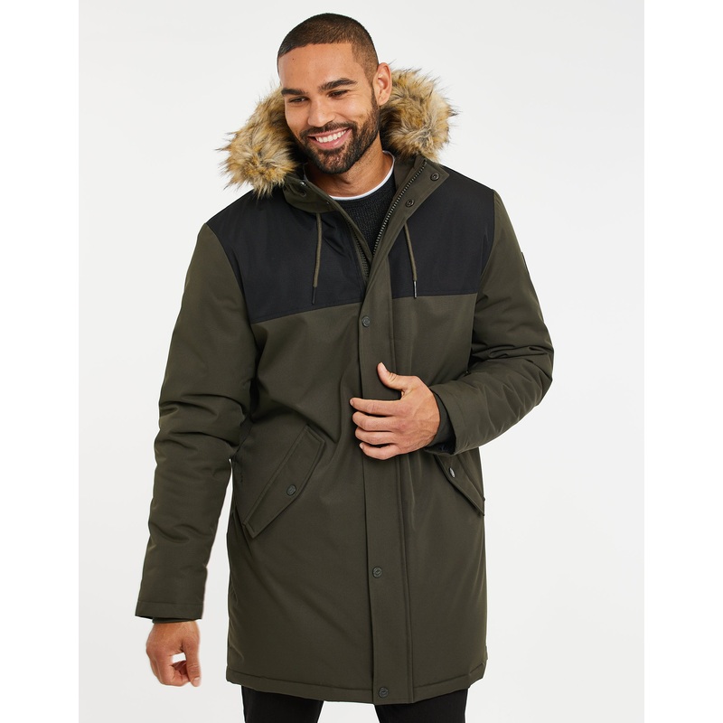 Khaki Green Colourblock Parka Jacket Khaki Green S