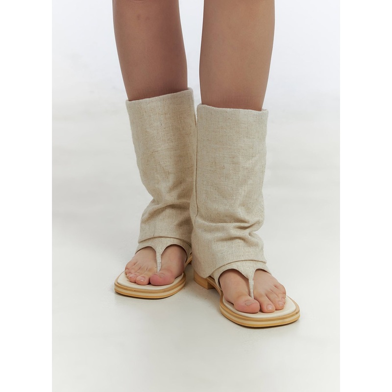 Linen Open-Toe Midi Boots CL410 Beige 225 / US5.5