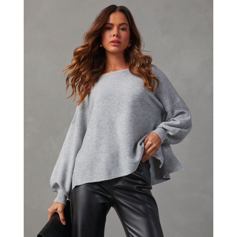 Mandie Oversized Knit Sweater Heather Grey XS