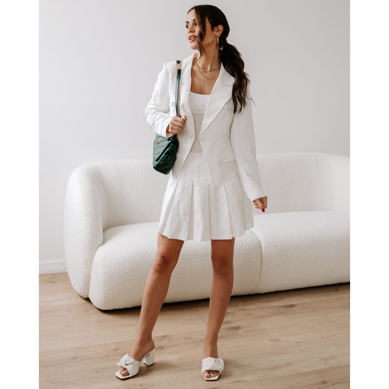 Peace Of Mind Pleated Embossed Mini Skirt White S