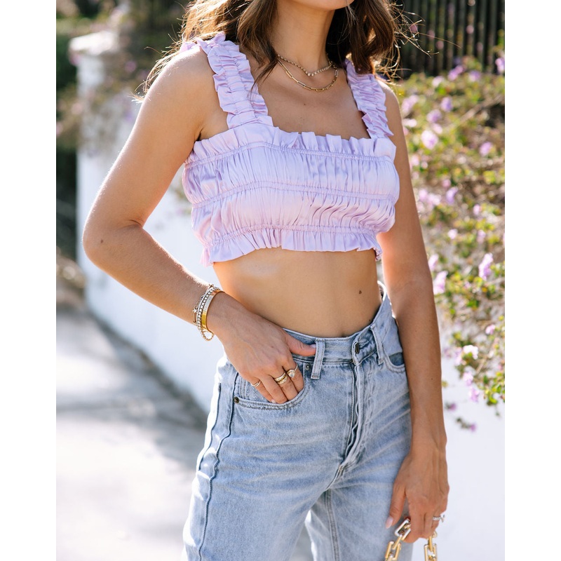 Sardinia Satin Smocked Crop Top Lavender S