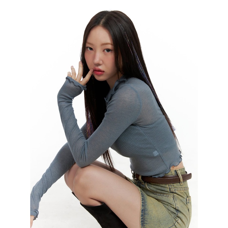 Sheer Crop Long Sleeve Tee OL408 Blue S/M