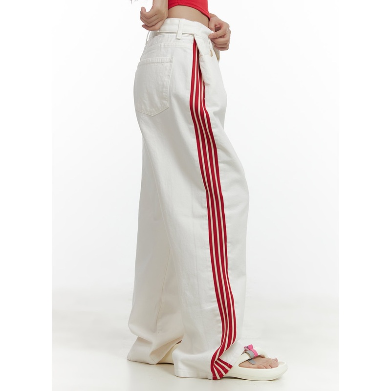 Side Stripe Cotton Pants CL410 Light beige S