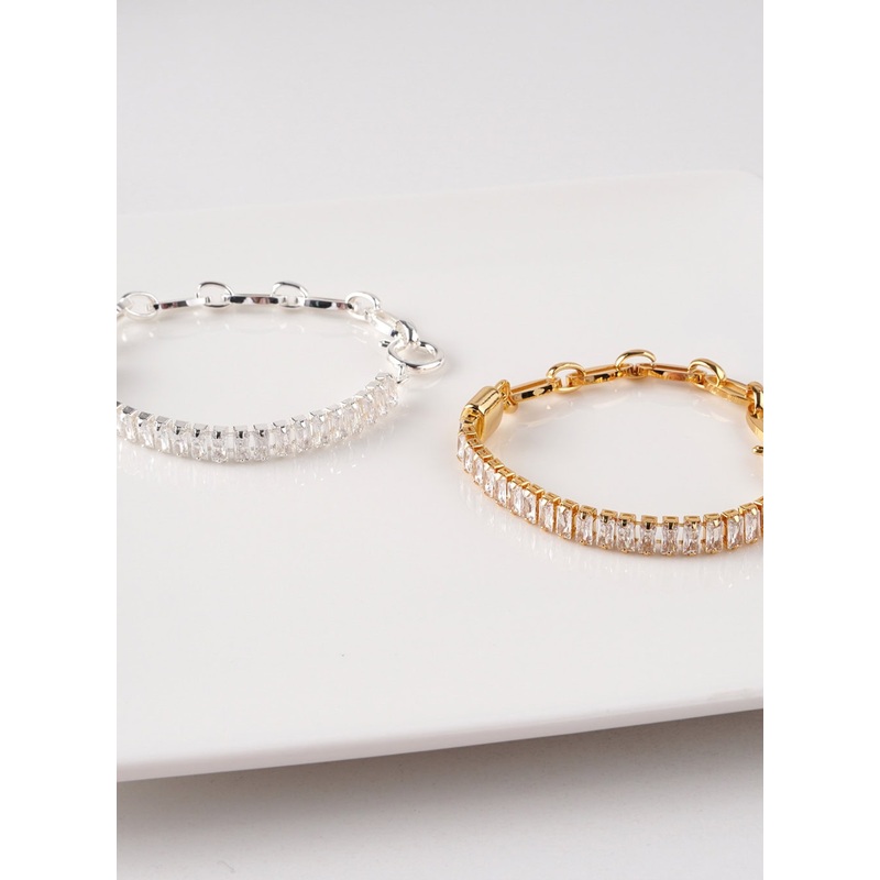 Square Cubic Chain Bracelet IL411 Gray One Size