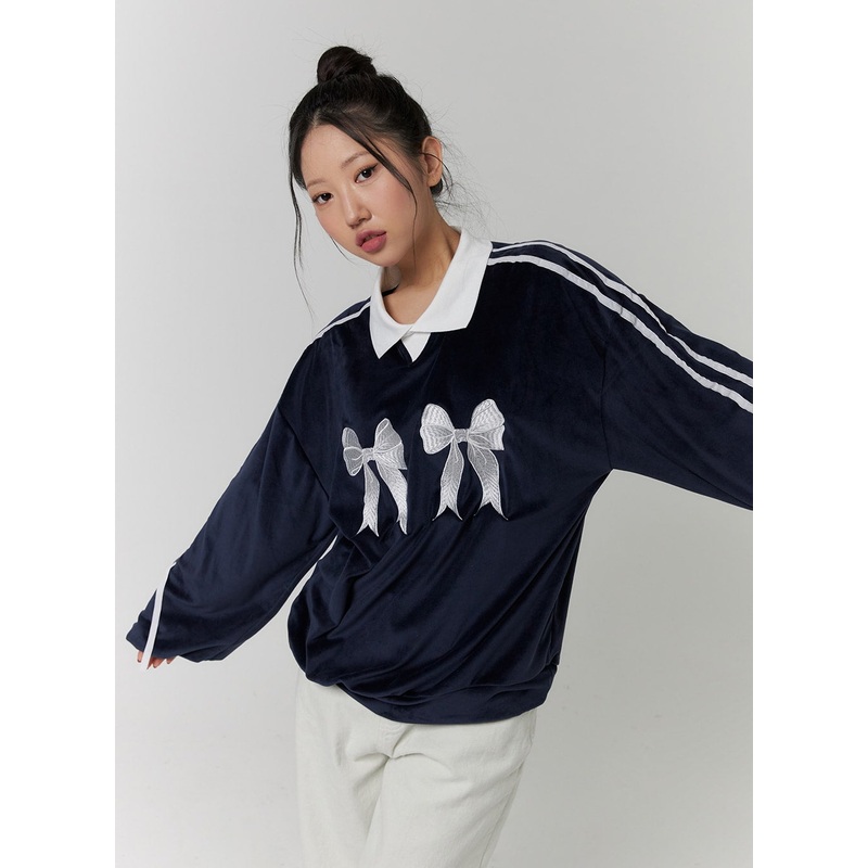 Terry Collar Double Ribbon Sweatshirt CD319 Dark blue M/L