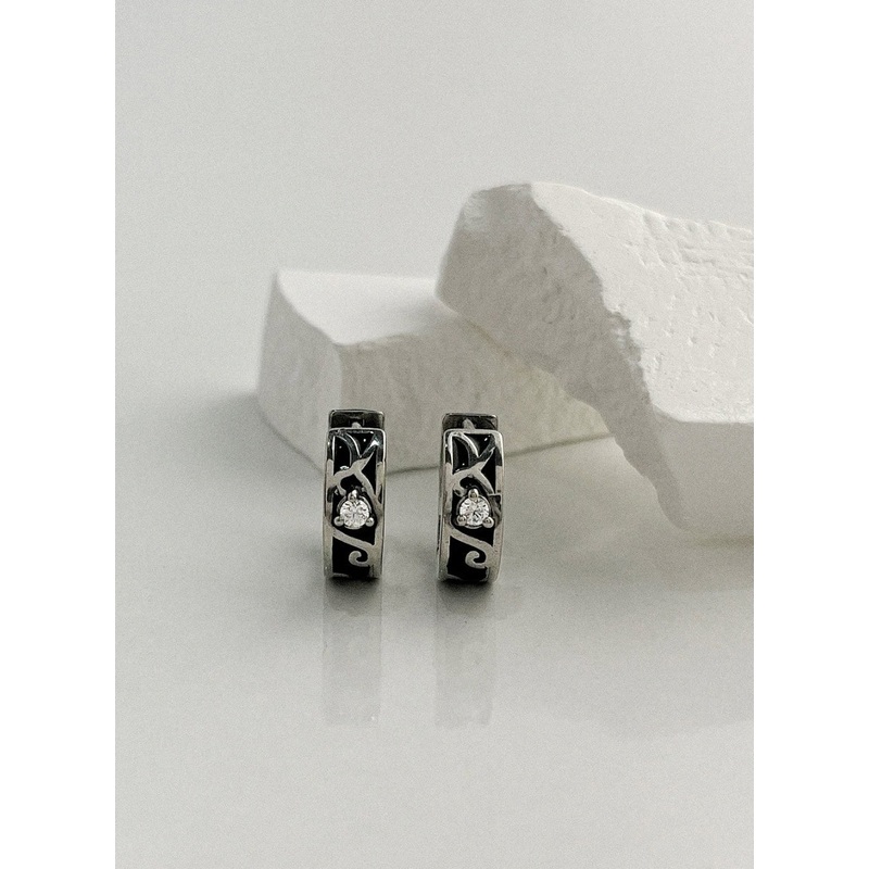 Antique Cubic Ring Earrings IL415 Gray One Size