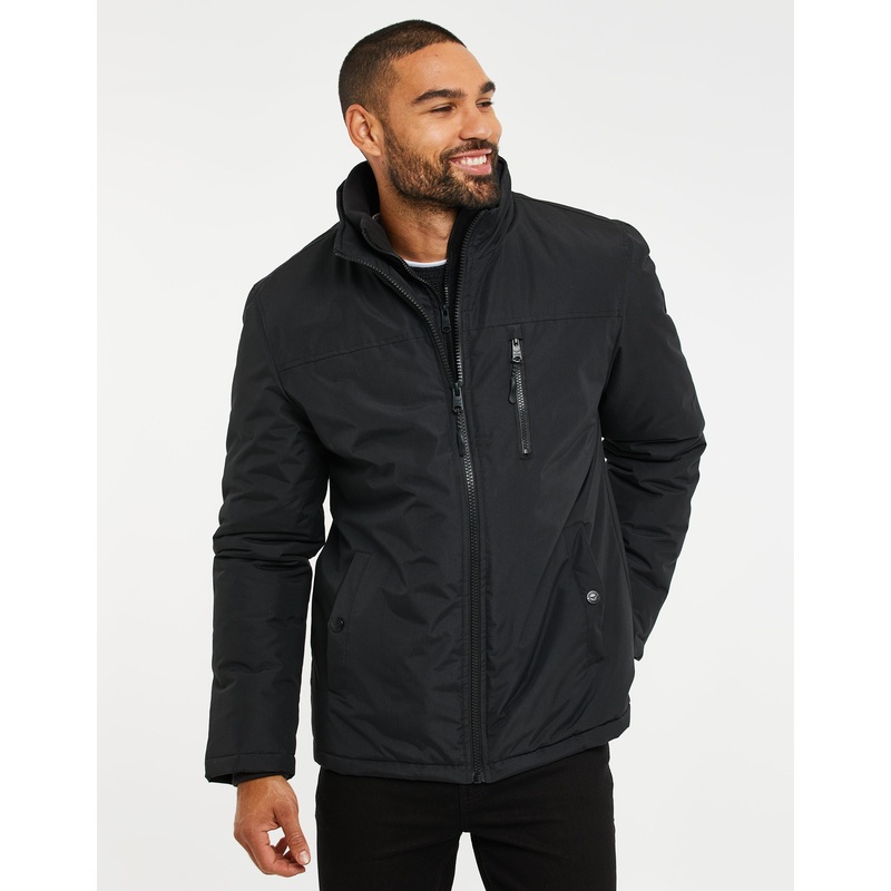 Black Funnel Neck Mock Layer Jacket Black S