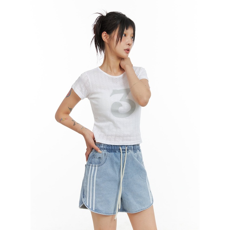 Cotton Graphic Crop Top CL415 White S/M