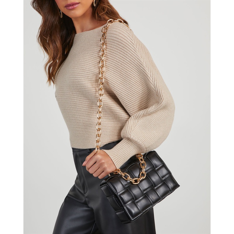 Desire Padded Woven Chain Handbag Black O/S