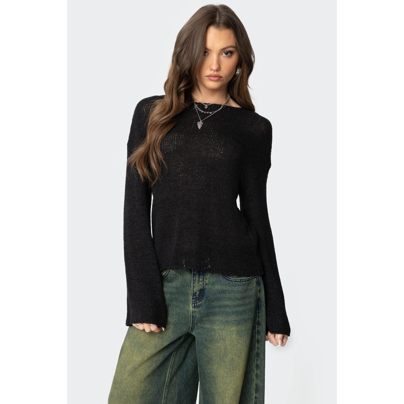 Drop Shoulder Light Knit Sweater BLACK XS