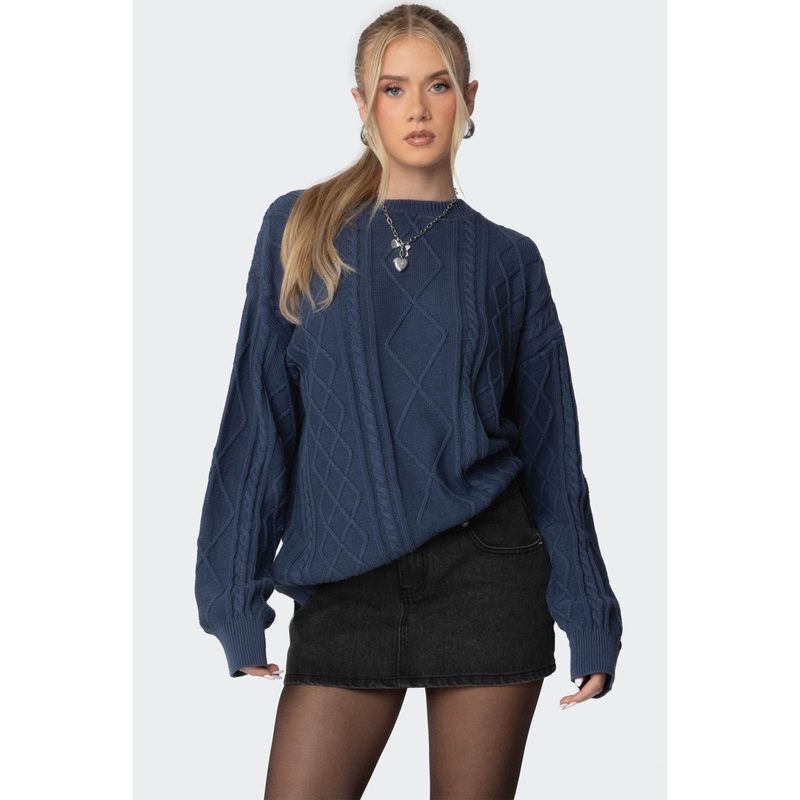 Jessy Cable Knit Oversized Sweater BLUE XS