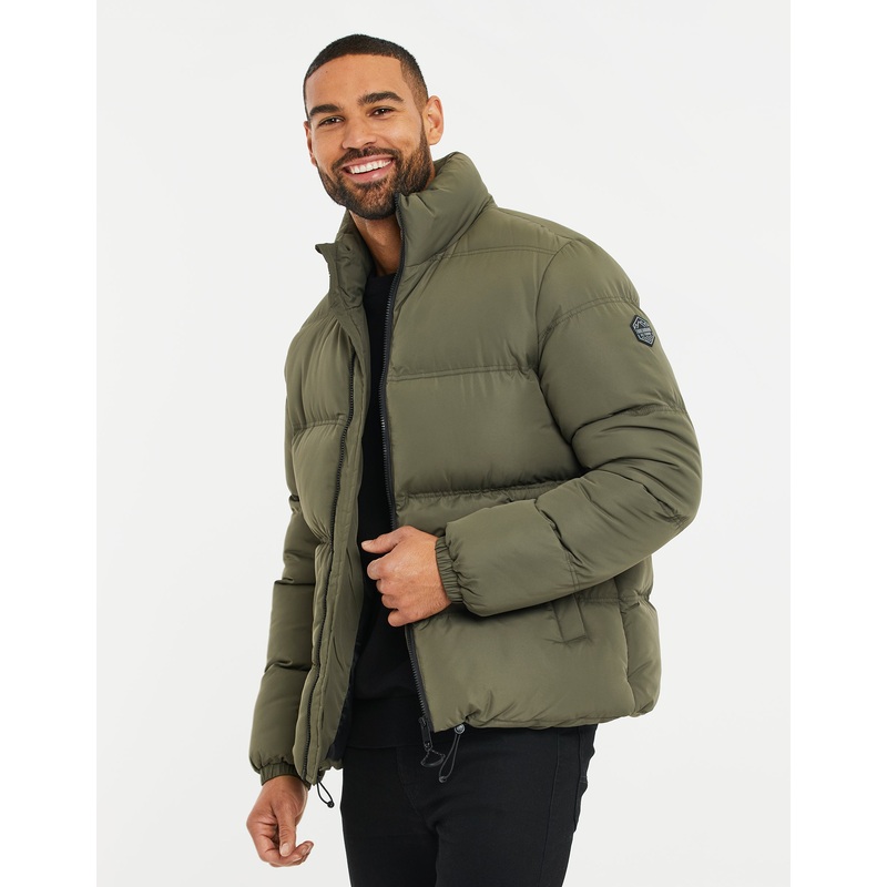 Khaki Green Funnel Neck Puffer Jacket Khaki Green S