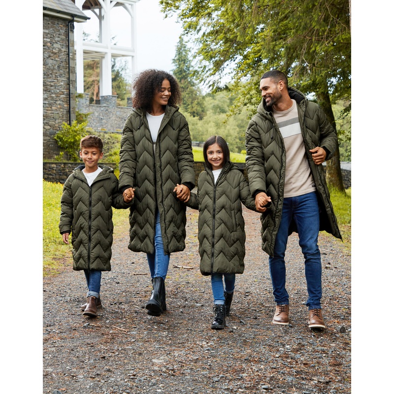 Khaki Green Longline Puffer Jacket Khaki Green S