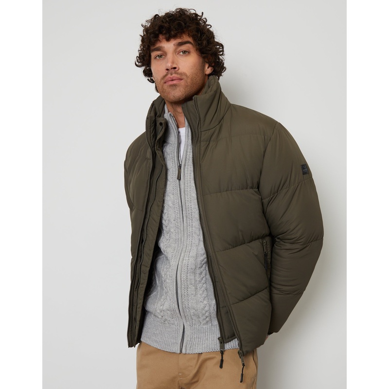 Khaki Green Mock Layer Puffer Jacket Khaki Green S
