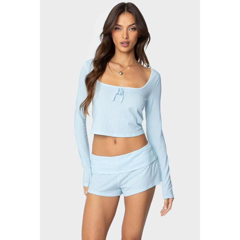 Lucilla Wide Neck Ribbed Top LIGHT BLUE XS