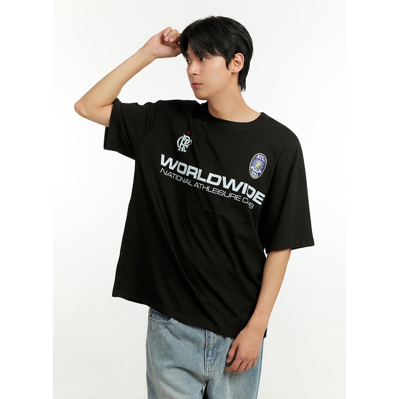 Men’s Cotton Lettering Loose Fit T-Shirt IL412 Black M