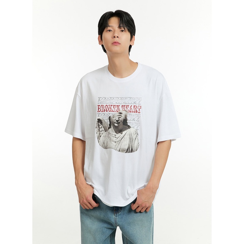 Men’s Oversized Graphic Cotton T-Shirt IL412 White M