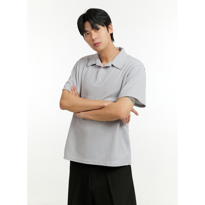 Men’s Textured Polo T-Shirt IL412 Gray M