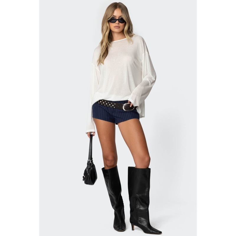 Oversized Semi Sheer Long Sleeve T Shirt WHITE XS