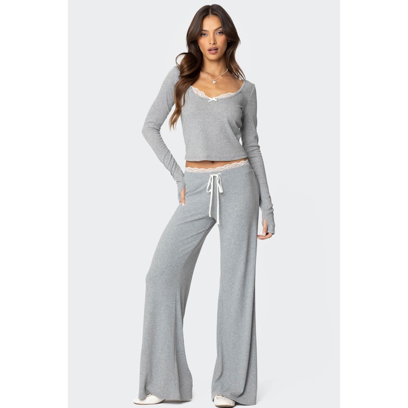 Peekaboo Lace Pants GRAY MELANGE XS