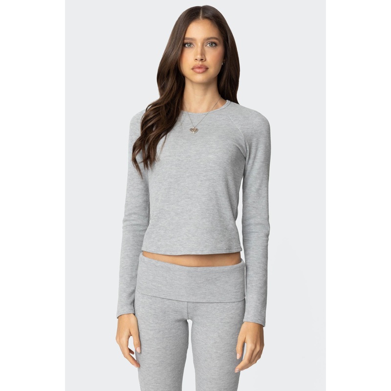 Sab Waffle Knit Top GRAY MELANGE XS