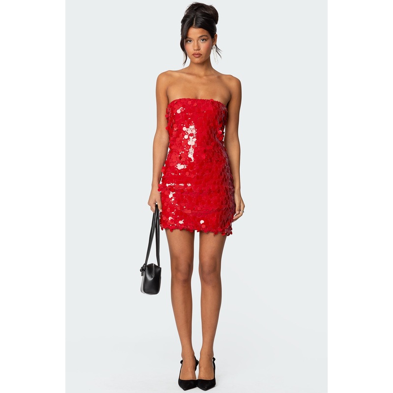 Samba Sequin Strapless Mini Dress RED XS