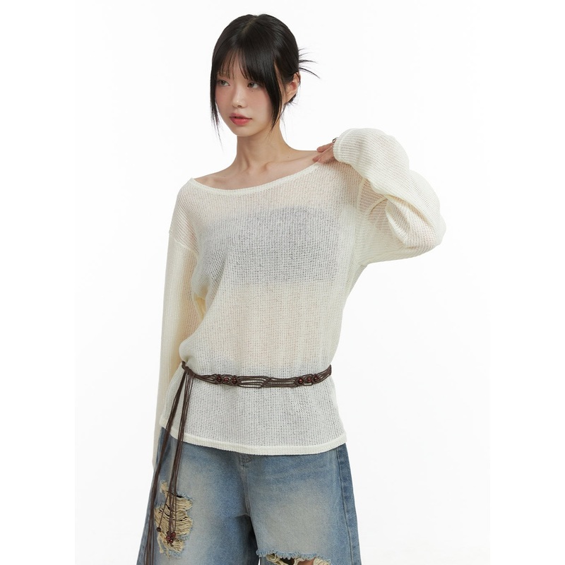 Sheer Bliss Off Shoulder Sweater CL412 Light beige S/M