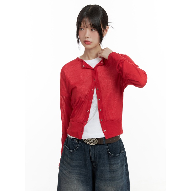 Sheer Elegance Buttoned Cardigan CL412 Red S/M