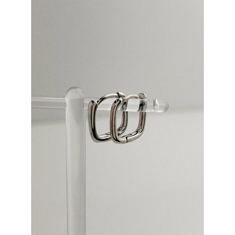 Simple Square Ring Earrings IL415 Gray One Size
